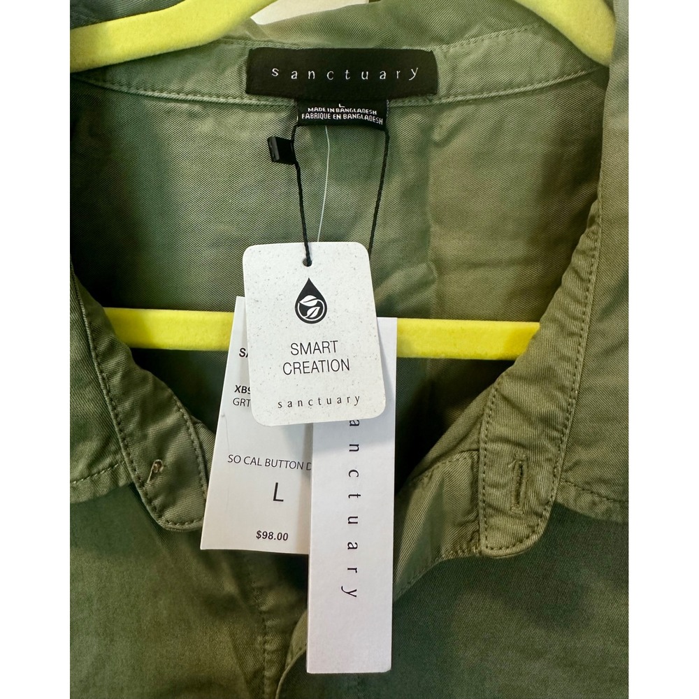 Sanctuary So Cal Button Down Shirt Olive Green Utility Short Sleeve NWT Size L - Picture 6 of 8